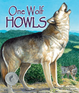 Rhythmic text takes readers through 
the months as one lonely wolf 
howling in January becomes three 
wolves barking in the crisp March air, 
six napping in the warm June weather, 
and a pack-wide celebration in 
December. 